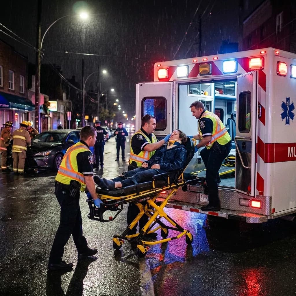 Injured person in an ambulance after a car accident
